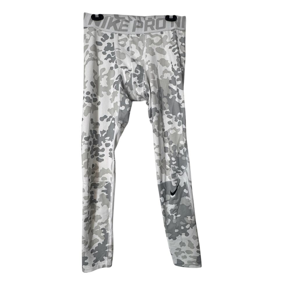 Nike Pro Grey Camouflage Print Womens Leggings L Black Swoosh